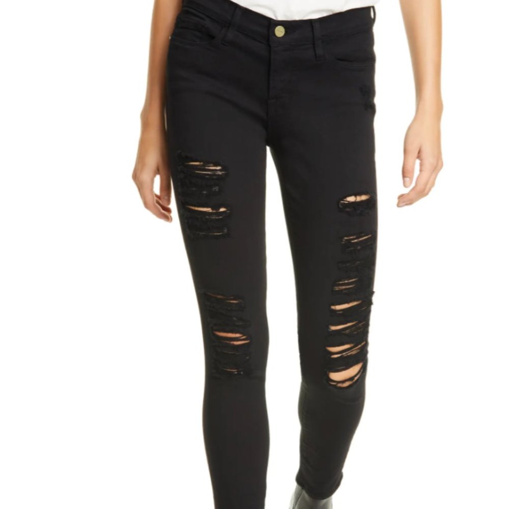 Frame Le Skinny de Jeanne - Black Ripped Denim